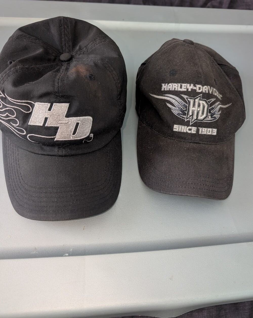 Harley-Davidson Black Embroidered HD Flame Baseball Cap Duo Lot